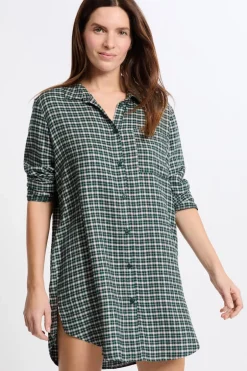 ETAM Camisones Con Manga|Los Pijamas Más Responsables|Vestido camisero a cuadros VERDE