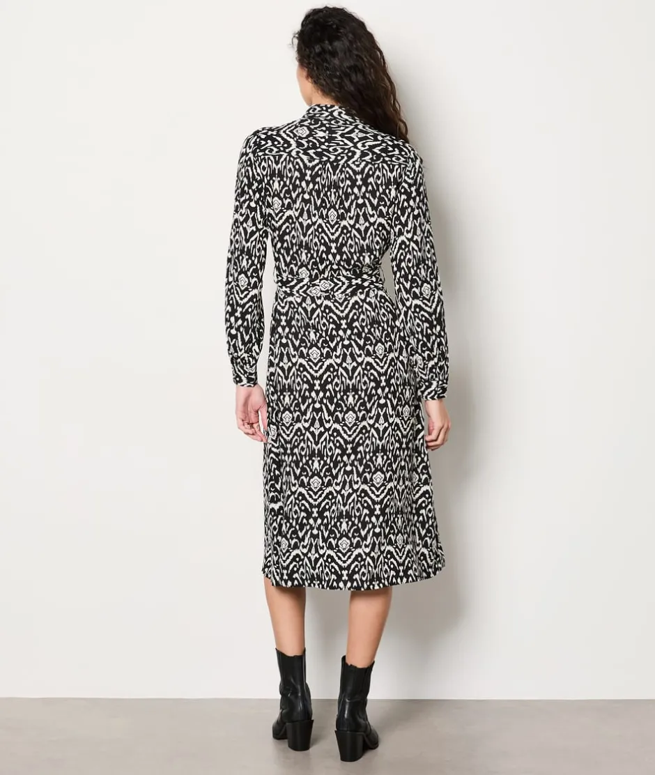 ETAM Vestidos Largos|Vestidos Estilo Bohemio|Vestido camisero estampado con cinturón ANTRACITA