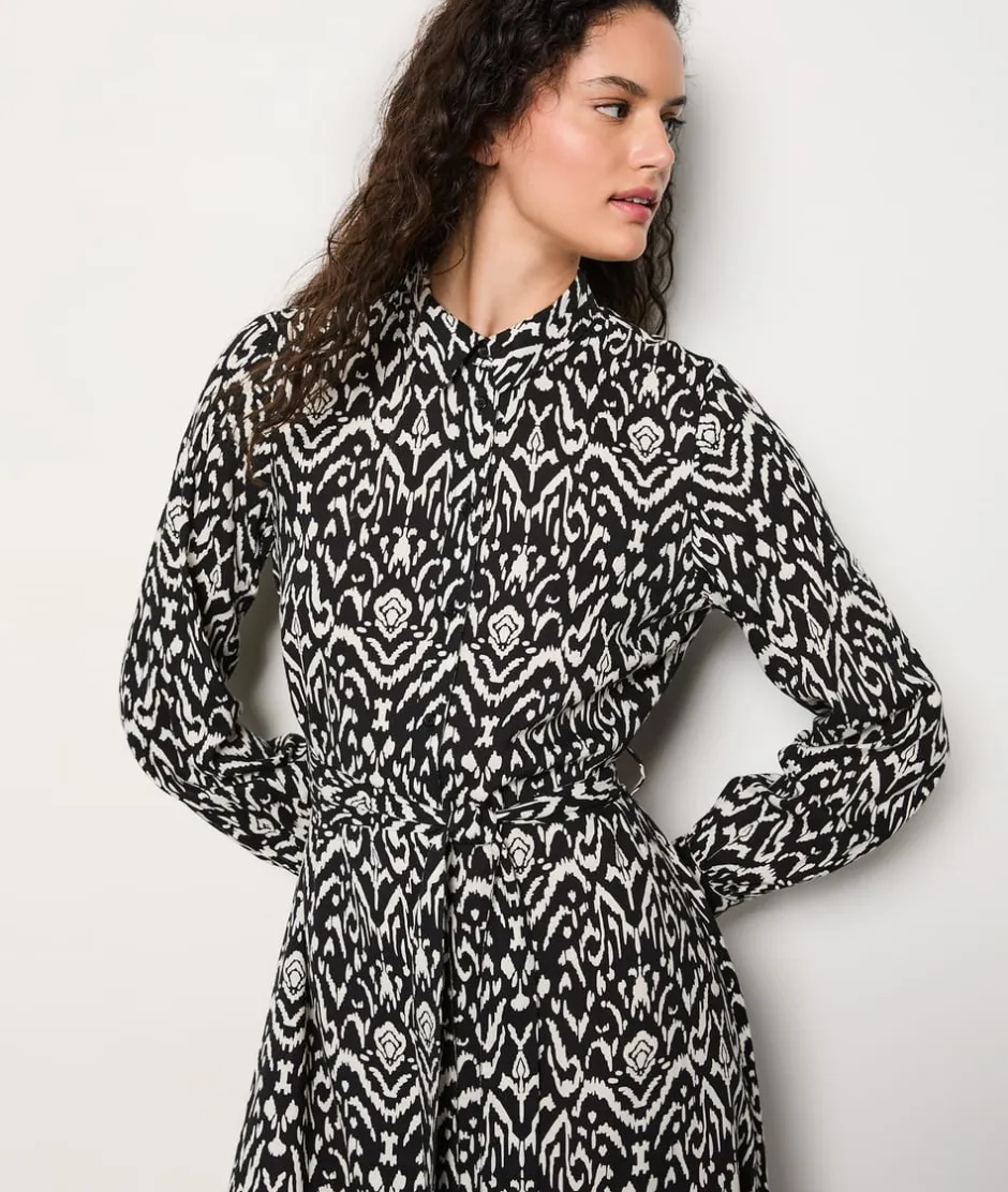 ETAM Vestidos Largos|Vestidos Estilo Bohemio|Vestido camisero estampado con cinturón ANTRACITA