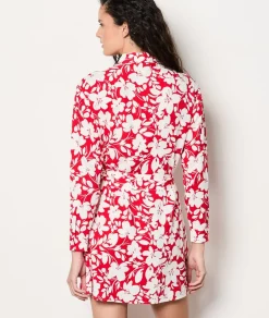ETAM Vestidos Cortos|Vestidos Estilo Bohemio|Vestido camisero floral con cinturón IMP FD CORAIL
