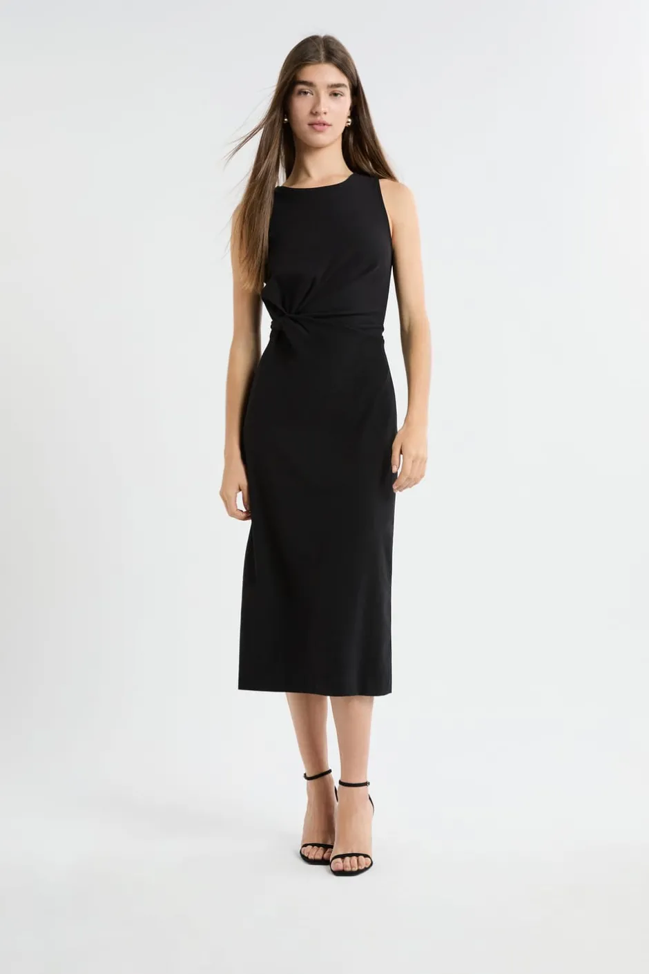 ETAM Vestidos Largos|Vestidos Lisos|Vestido con detalle anudado NEGRO