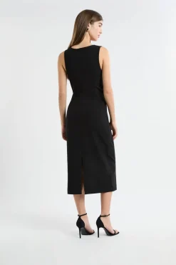 ETAM Vestidos Largos|Vestidos Lisos|Vestido con detalle anudado NEGRO