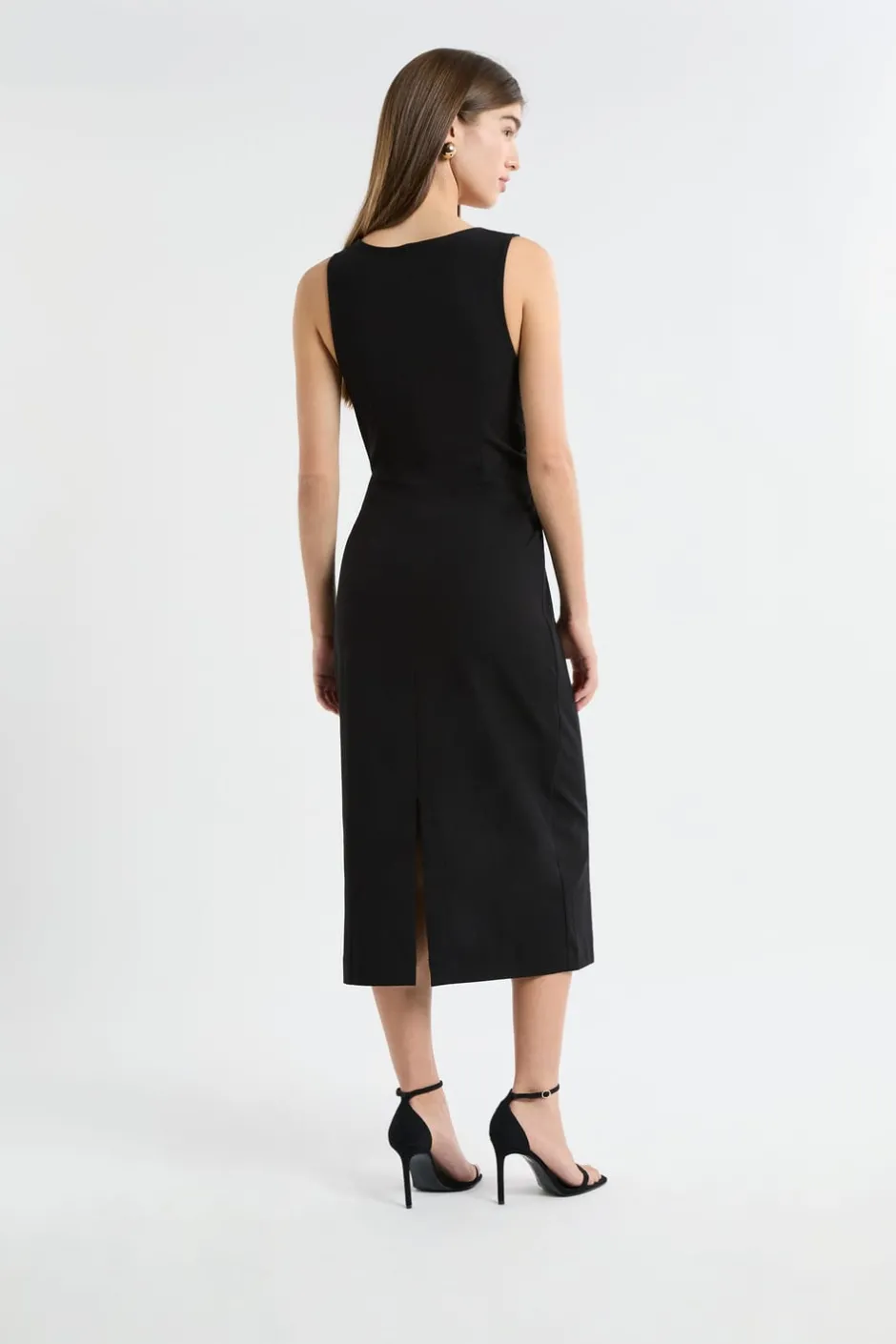 ETAM Vestidos Largos|Vestidos Lisos|Vestido con detalle anudado NEGRO