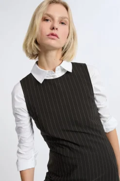 ETAM Vestidos Cortos|Vestidos|Vestido corto a rayas NEGRO