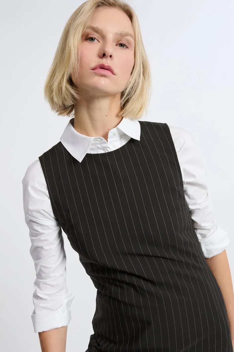 ETAM Vestidos Cortos|Vestidos|Vestido corto a rayas NEGRO