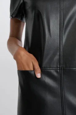 ETAM Vestidos Cortos|Vestidos Lisos|Vestido corto recto con efecto piel NEGRO