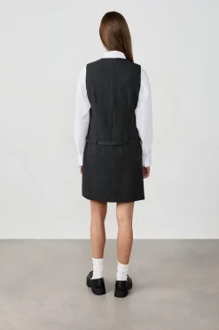 ETAM Vestidos Cortos|Vestidos|Vestido corto sin mangas con cinturón GRIS