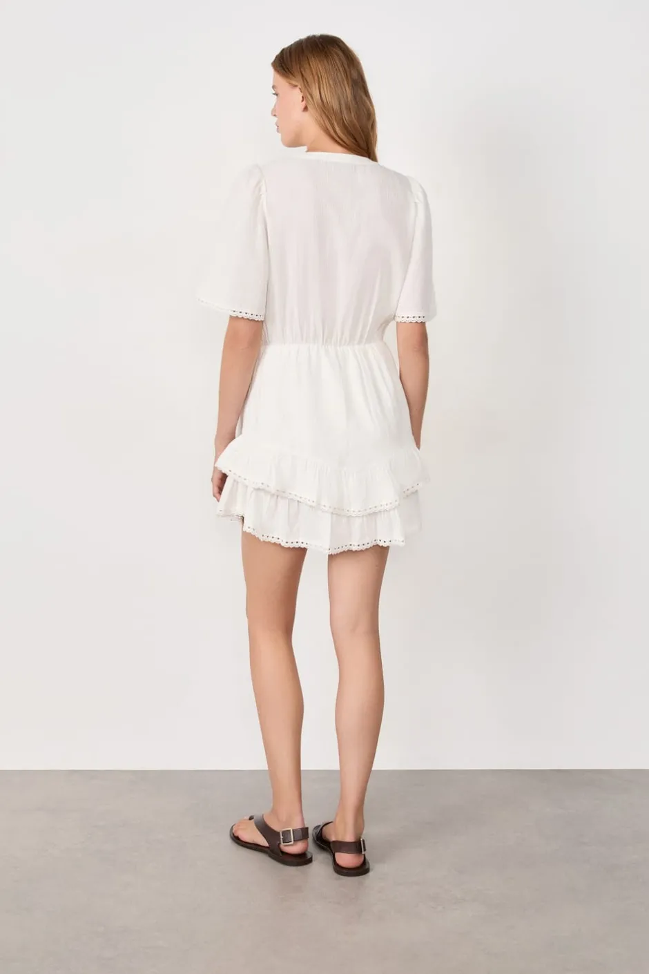 ETAM Vestidos Cortos|Vestidos Lisos|Vestido de algodón con bordado ECRU