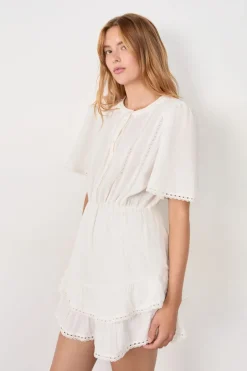ETAM Vestidos Cortos|Vestidos Lisos|Vestido de algodón con bordado ECRU