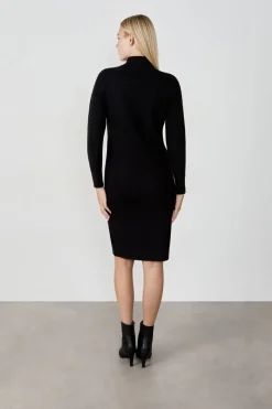 ETAM Vestidos Largos|Vestidos Lisos|Vestido de largo medio con cuello alto NEGRO