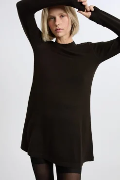 ETAM Vestidos Cortos|Vestidos Lisos|Vestido de manga larga con lana CHOCOLATE