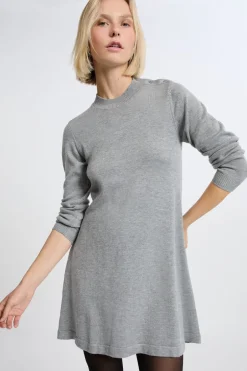 ETAM Vestidos Cortos|Vestidos Lisos|Vestido de manga larga con lana GRIS