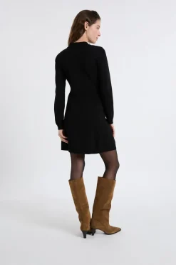 ETAM Vestidos Cortos|Vestidos Lisos|Vestido de manga larga con botones dorados NEGRO