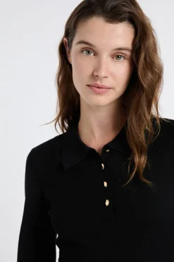 ETAM Vestidos Cortos|Vestidos Lisos|Vestido de manga larga con botones dorados NEGRO
