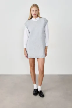 ETAM Vestidos Cortos|Vestidos Lisos|Vestido de punto sin mangas GRIS