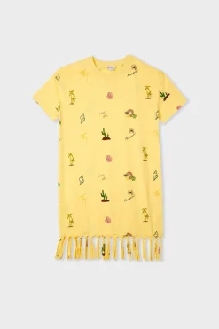 ETAM Túnicas Y Vestidos De Playa|Vestidos De Playa|Vestido estilo camiseta estampado con flecos AMARILLO PÁLIDO