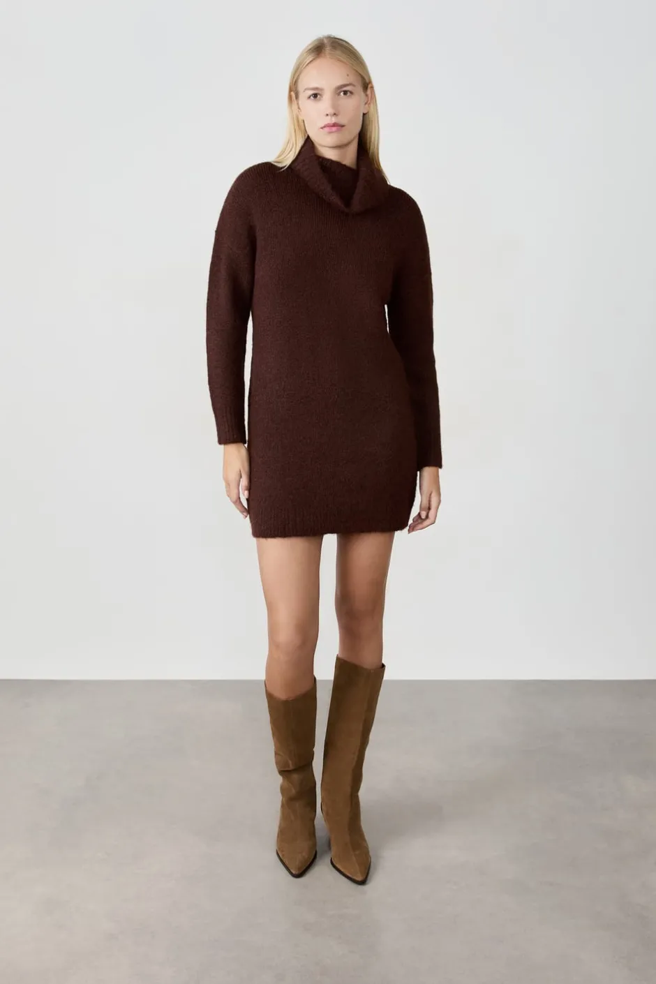 ETAM Vestidos Cortos|Vestidos Lisos|Vestido jersey de cuello alto CHOCOLATE