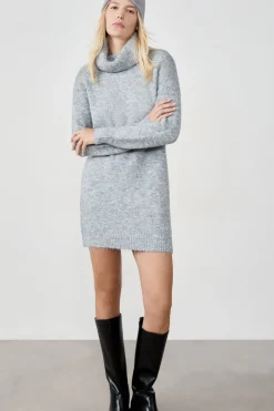 ETAM Vestidos Cortos|Vestidos Lisos|Vestido jersey de cuello alto GRIS