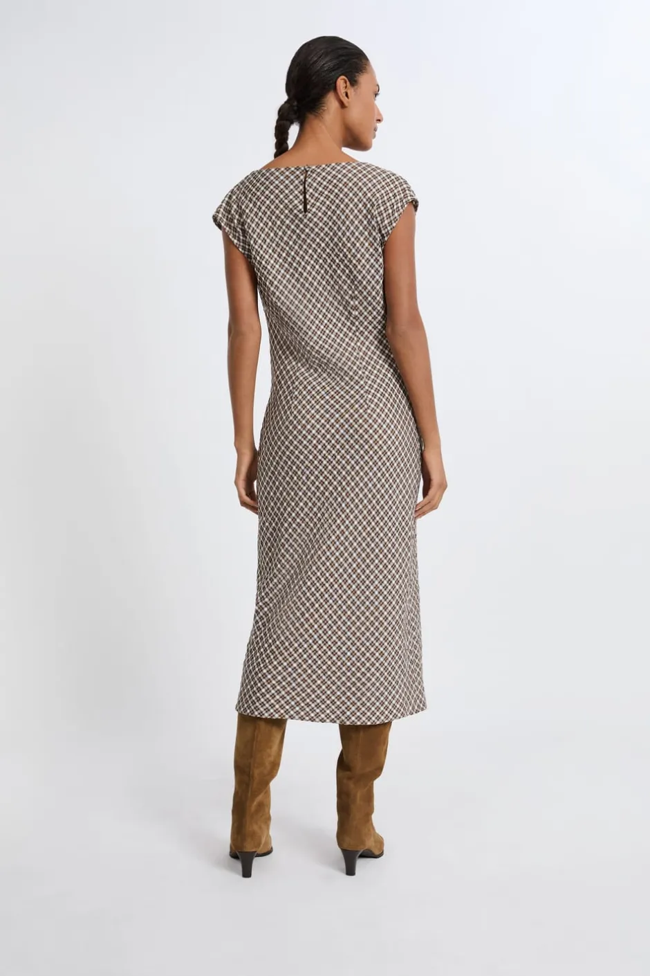 ETAM Vestidos Largos|Vestidos|Vestido largo a cuadros BEIGE