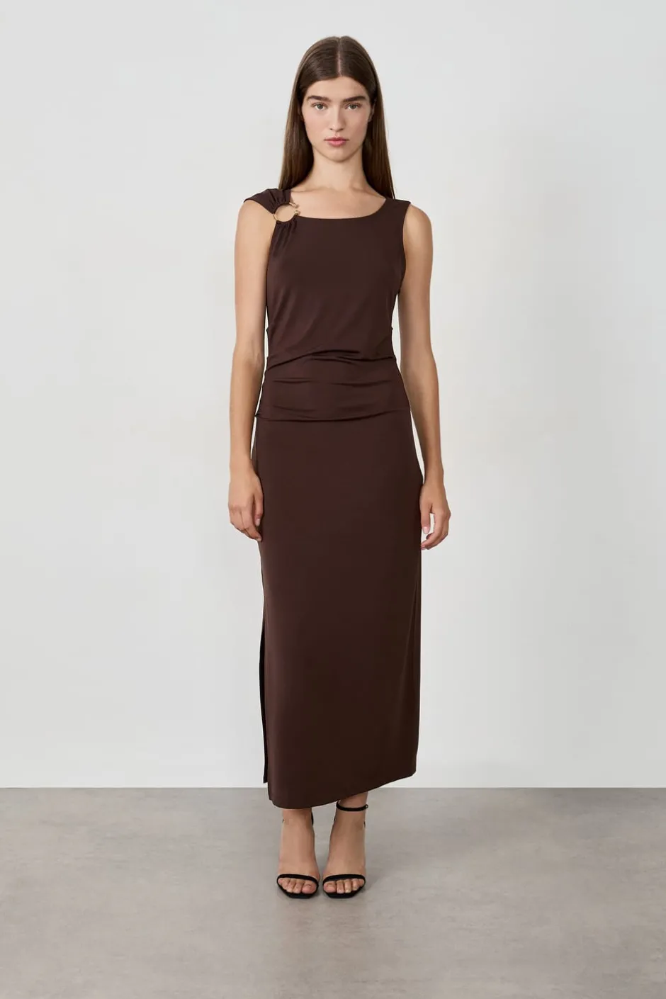 ETAM Vestidos Largos|Vestidos Lisos|Vestido largo con abertura MARRÓN