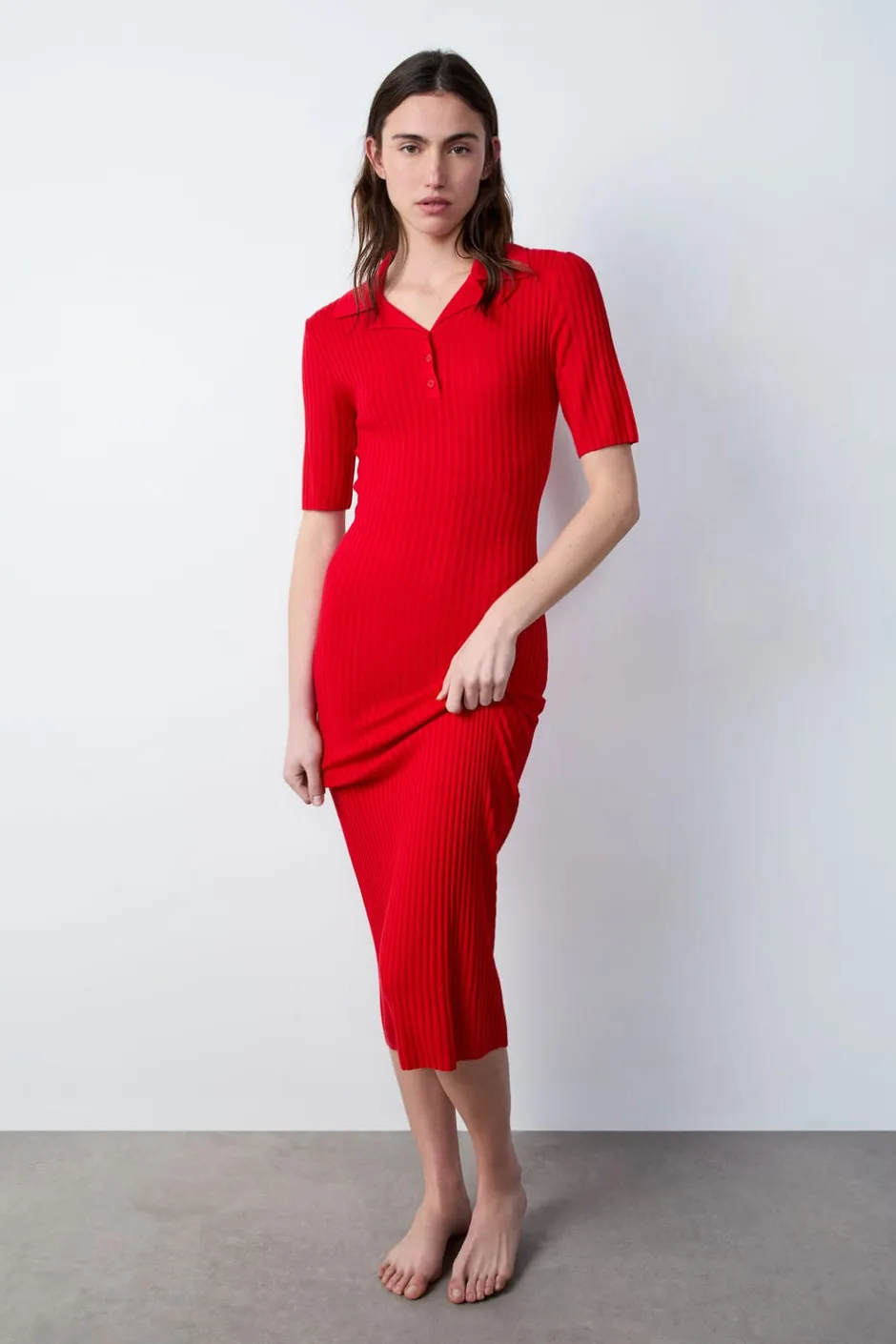 ETAM Vestidos Largos|Vestidos Lisos|Vestido largo con cuello polo CARDINAL