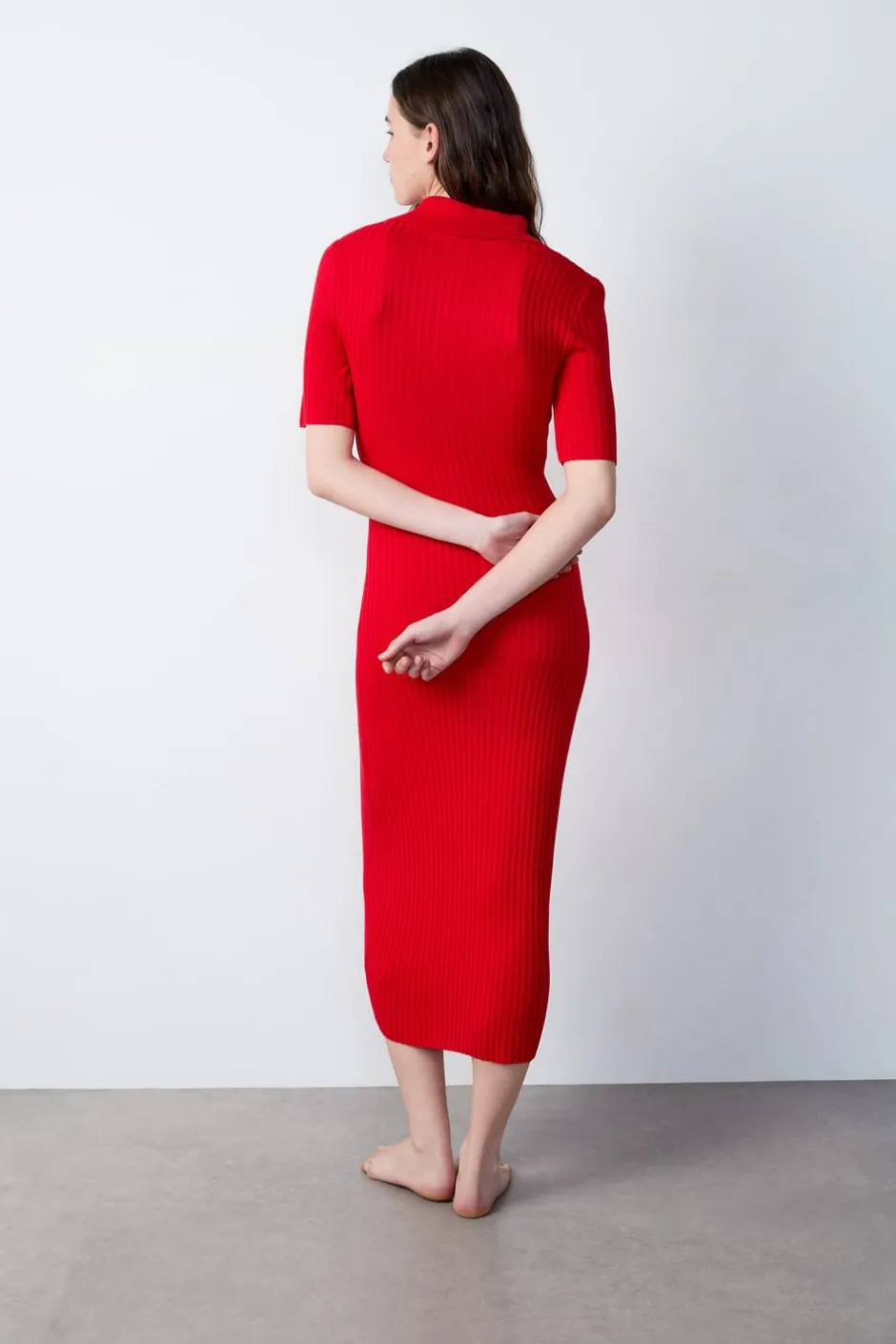 ETAM Vestidos Largos|Vestidos Lisos|Vestido largo con cuello polo CARDINAL