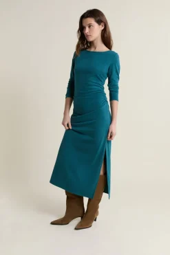 ETAM Vestidos Largos|Vestidos Lisos|Vestido largo con cuello barco VERDE PATO