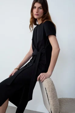 ETAM Vestidos Lisos|Vestidos De Noche|Vestido largo con lazada NEGRO