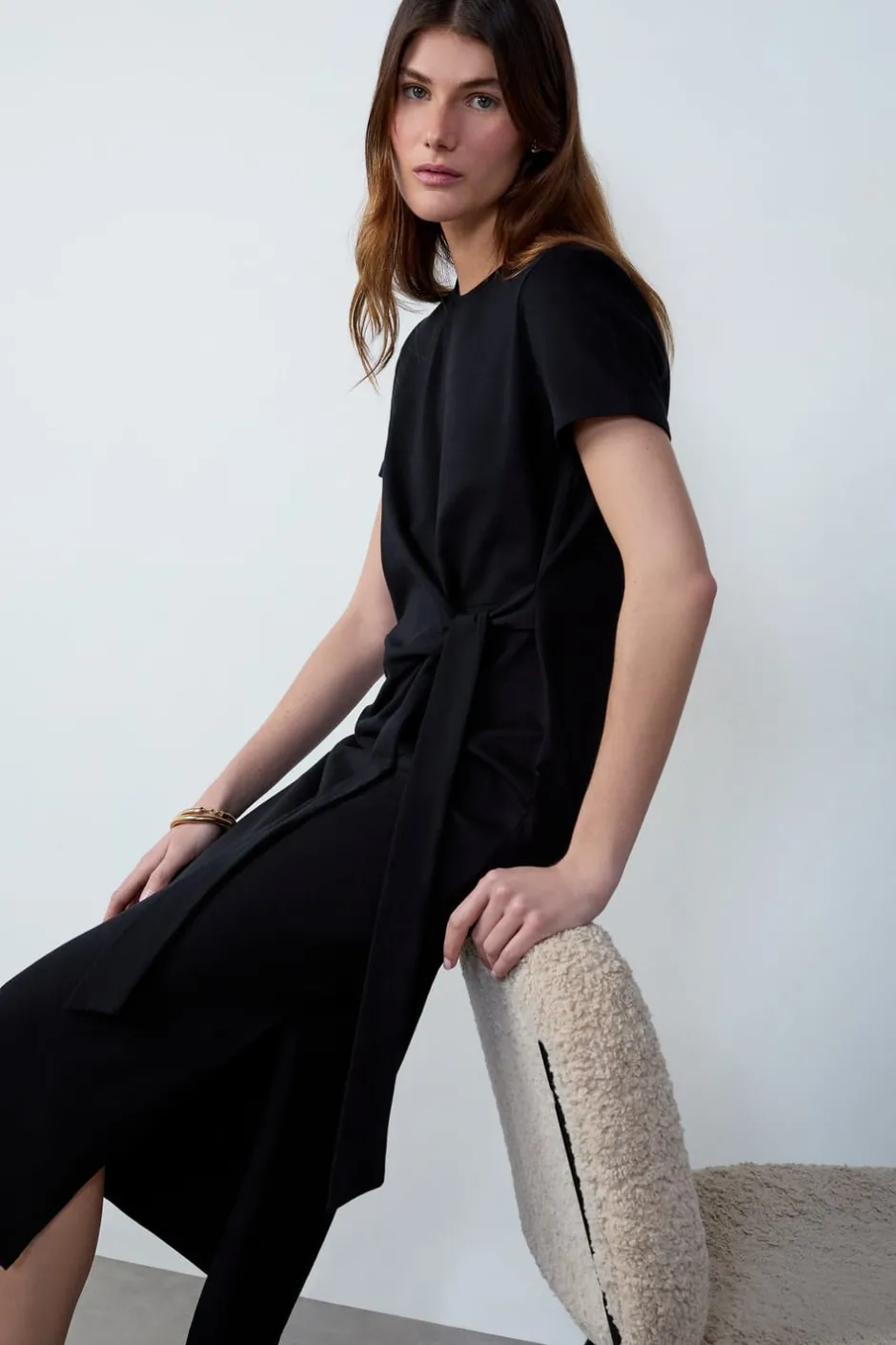 ETAM Vestidos Lisos|Vestidos De Noche|Vestido largo con lazada NEGRO