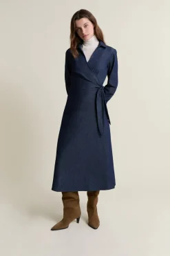 ETAM Vestidos Largos|Vestidos Lisos|Vestido largo cruzado de algodón AZUL REAL