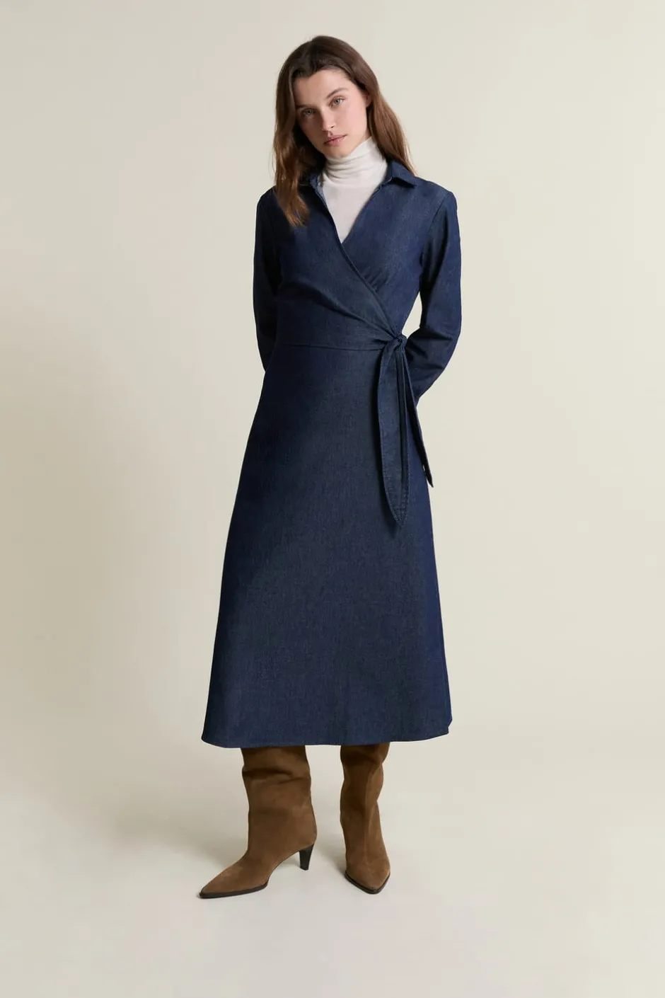 ETAM Vestidos Largos|Vestidos Lisos|Vestido largo cruzado de algodón AZUL REAL