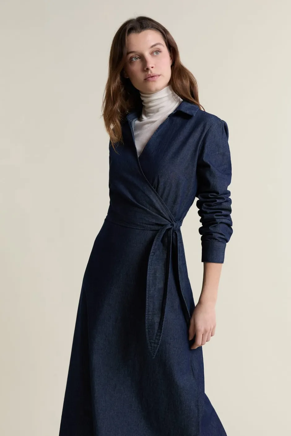 ETAM Vestidos Largos|Vestidos Lisos|Vestido largo cruzado de algodón AZUL REAL