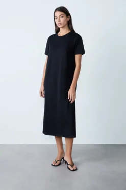 ETAM Vestidos Lisos|Vestidos|Vestido largo de algodón NEGRO