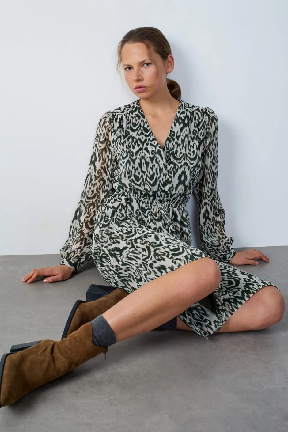 ETAM Vestidos Largos|Vestidos Estilo Bohemio|Vestido largo estampado fluido CRUDO