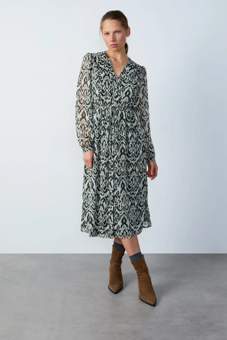 ETAM Vestidos Largos|Vestidos Estilo Bohemio|Vestido largo estampado fluido CRUDO