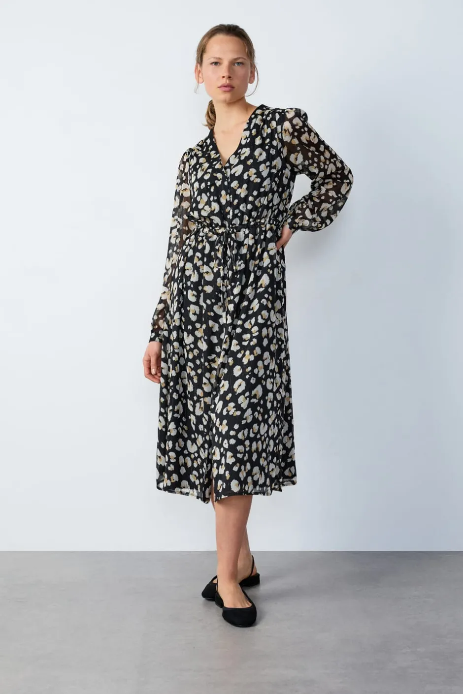 ETAM Vestidos Largos|Vestidos Estilo Bohemio|Vestido largo estampado fluido NEGRO