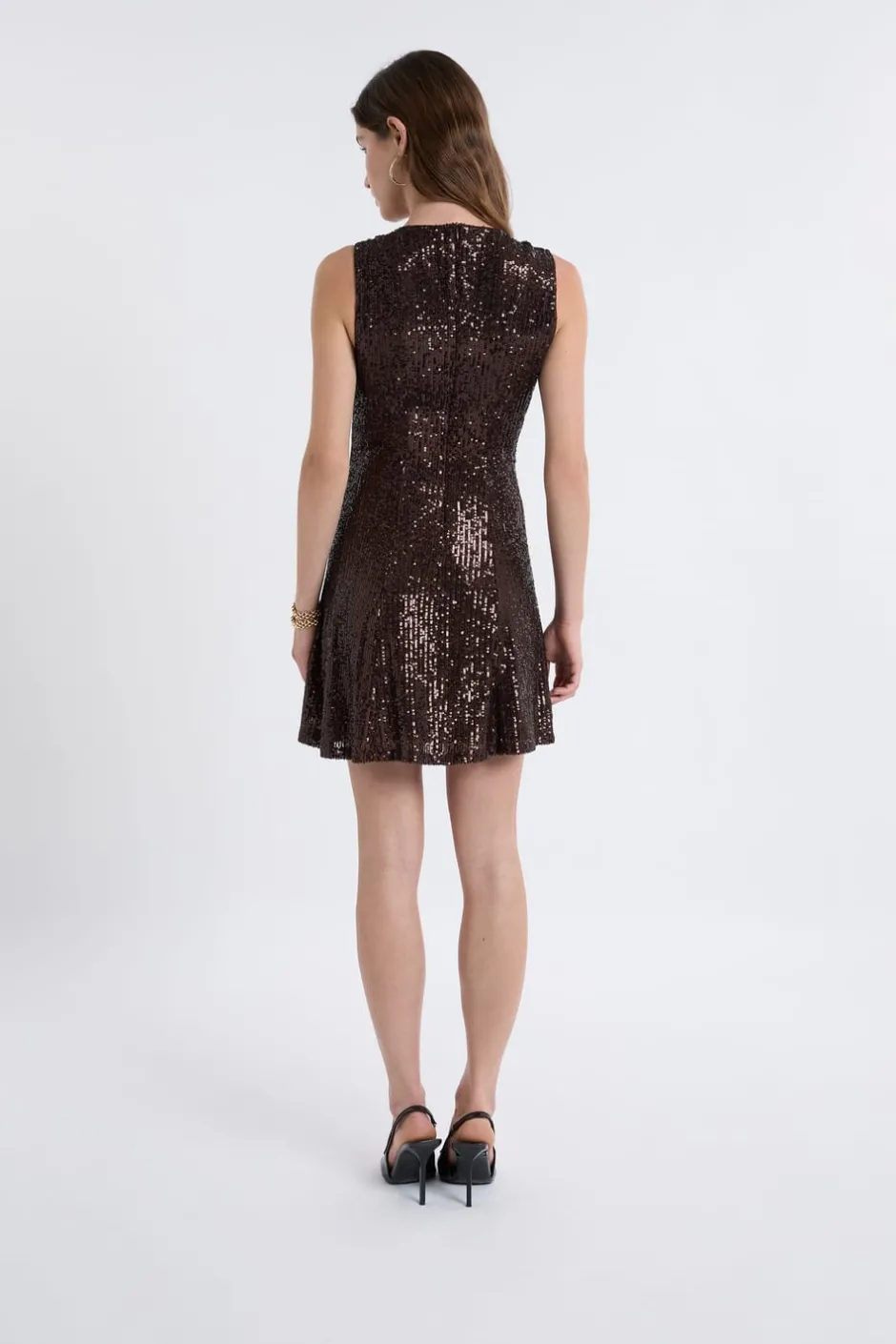 ETAM Vestidos Cortos|Vestidos Lisos|Vestido sin mangas con lentejuelas MARRÓN
