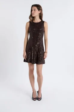 ETAM Vestidos Cortos|Vestidos Lisos|Vestido sin mangas con lentejuelas MARRÓN