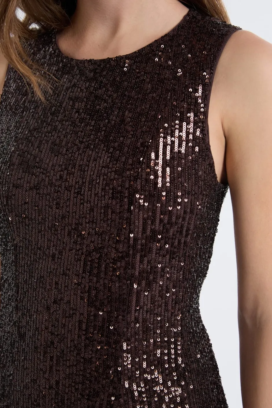 ETAM Vestidos Cortos|Vestidos Lisos|Vestido sin mangas con lentejuelas MARRÓN